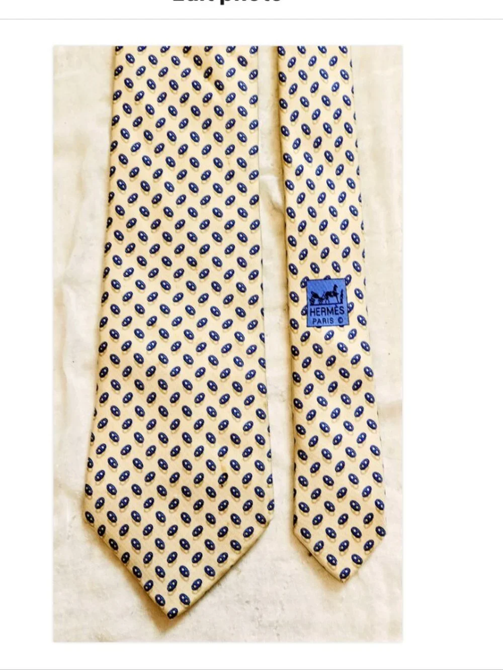 Hermes Geometric Chaine D'Ancre Yellow Men's Silk Tie 7957 EA 3.5